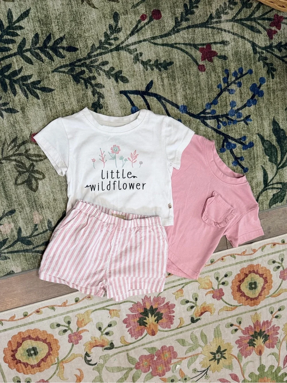 BearPaw 3 Piece Matching Outfit Sets- 2 Boxy Tees & Stripe Pocket Shorts Boho 2T